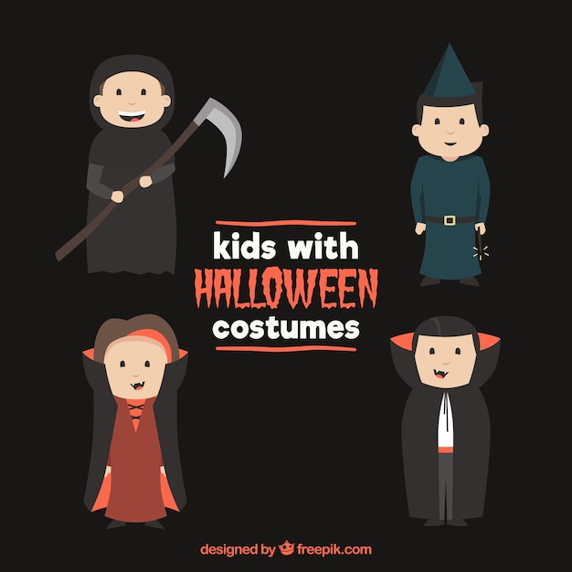 Free vector children with halloween costumes