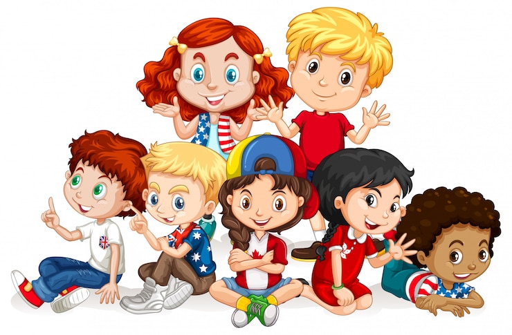 Free Vector children with happy face sitting together