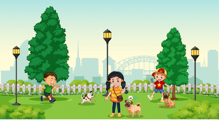 Free Vector children with pet at the park