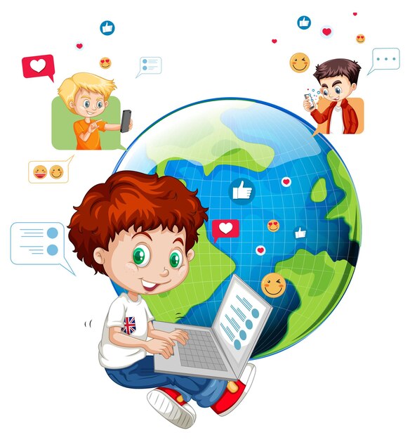 화이트에 소셜 미디어 요소와 어린이