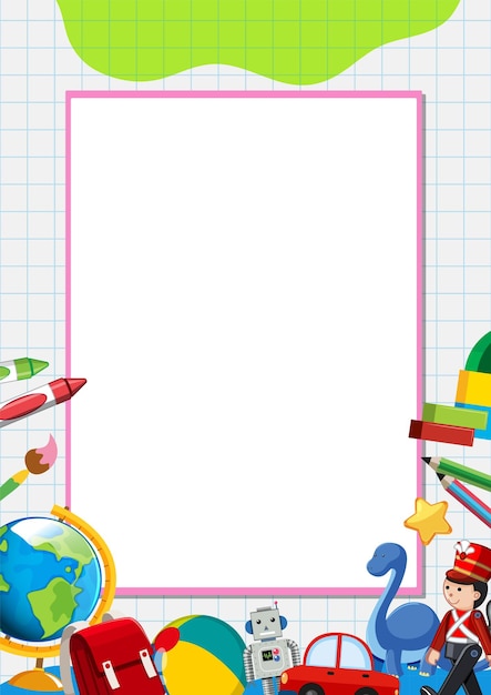 Free vector children39s toys on notebook lines border frame template