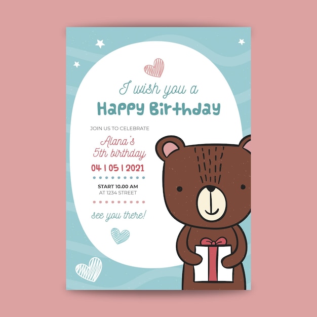 Free vector childrens birthday card concept