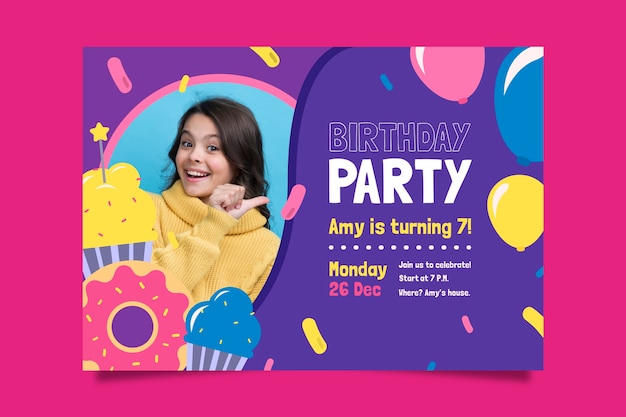 Free vector childrens birthday card template design