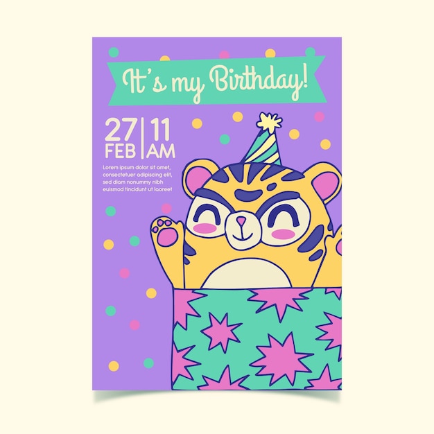 Children’s Birthday Card Template Theme – Free Vector Download