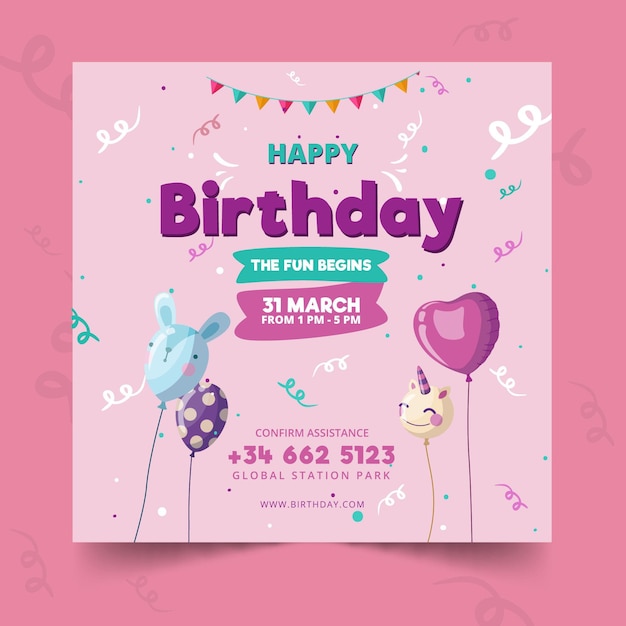 Free vector childrens birthday card template