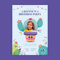 Free vector childrens birthday invitation template with photo