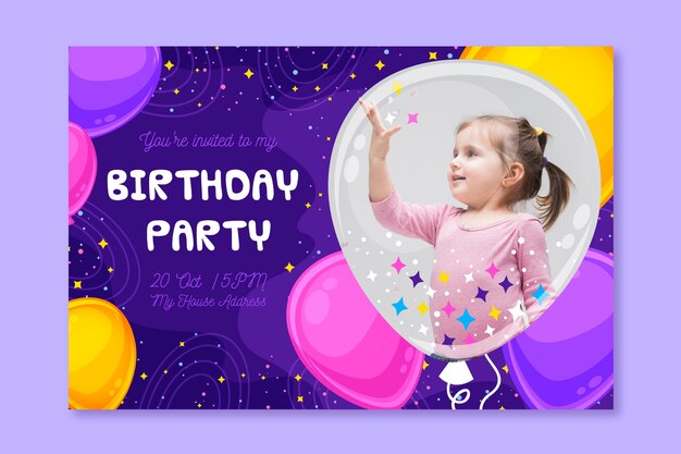 childrens birthday invitation template with photo