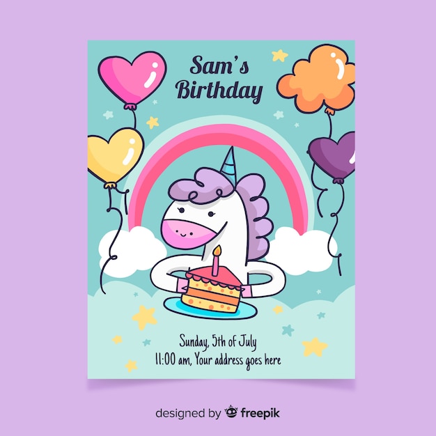 Free vector childrens birthday invitation template