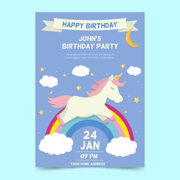 Бесплатное векторное изображение Шаблон приглашения на детский день рождения