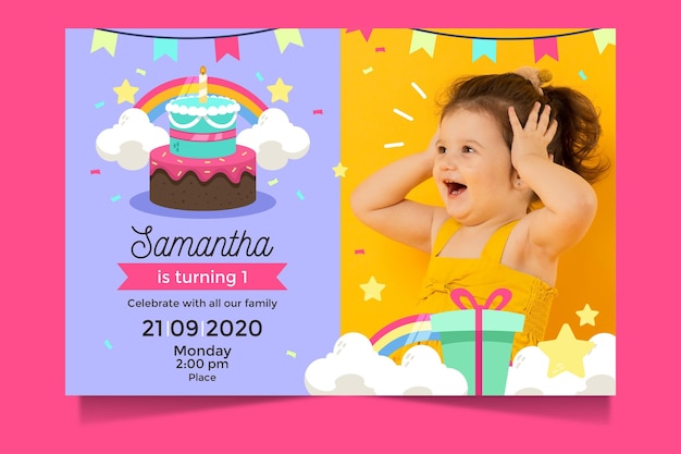 Free vector childrens birthday invitation template