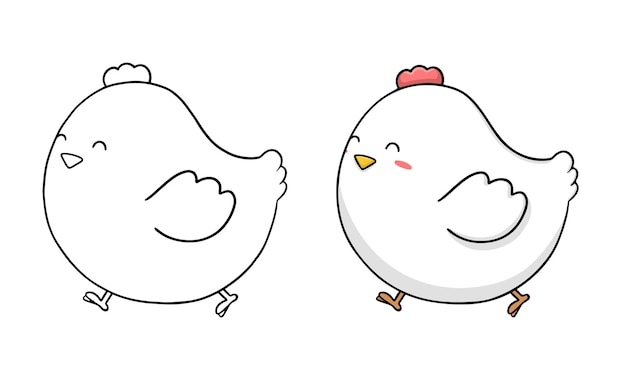 かわいい鶏の漫画でイラストを着色する子供たち プレミアムベクター