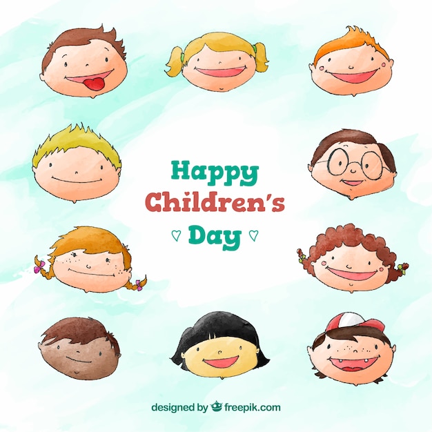 Childrens day design with faces