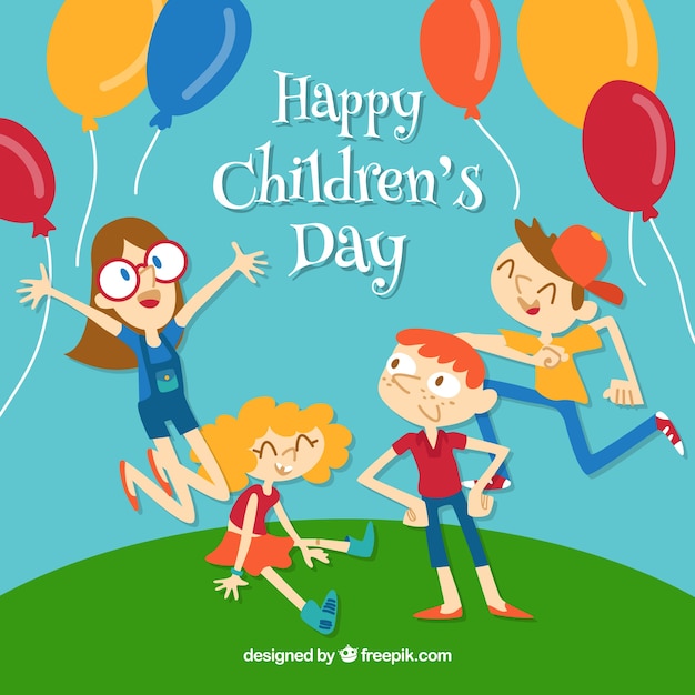 Childrens day design with happy kids