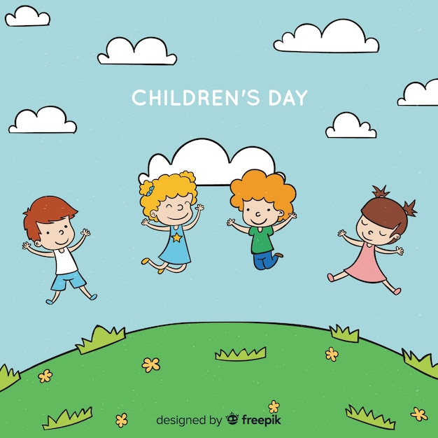 Free vector childrens day hand drawn hill background