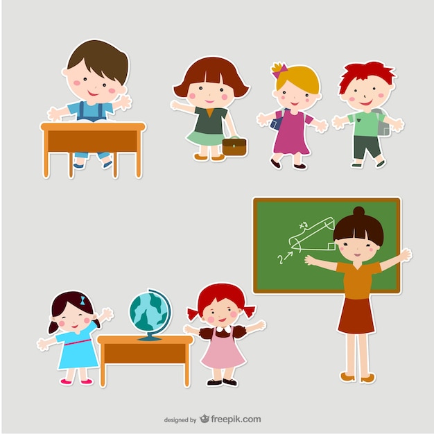 Free vector childrens and teachers in scrapbook style