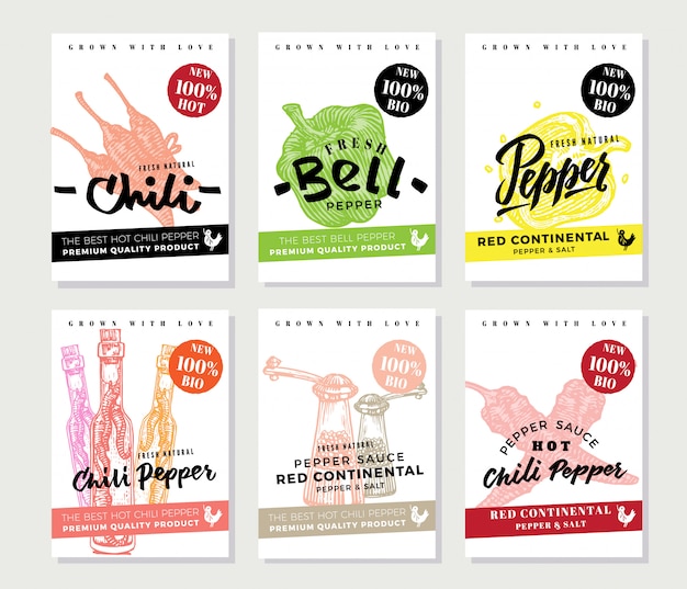 Free vector chili pepper posters set