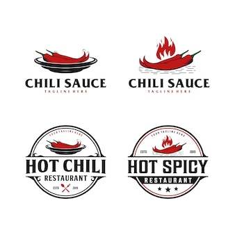 Chili, spicy, sauce badge vintage logo. spicy food restaurant logo