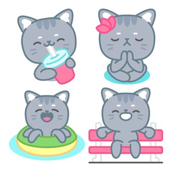 Cute Cat Kawaii With Milk Illustration' Sticker