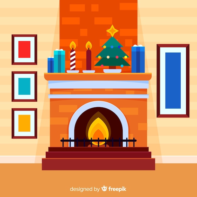 Бесплатное векторное изображение Дымоход с рождественским украшением