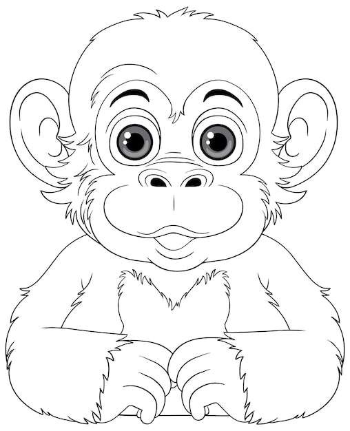 Free vector chimpanzee cartoon character outline for coloring