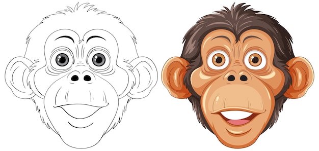 Free vector chimpanzee cartoon character outline for coloring