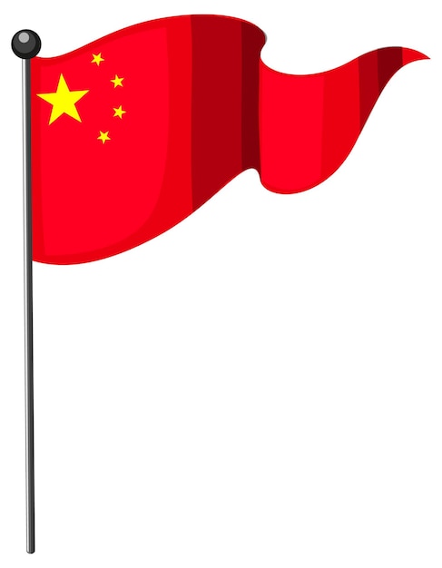 China flag with pole in cartoon style isolated on white background