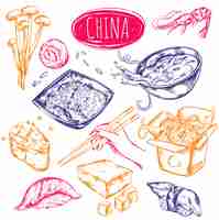 Free vector china food sketch set