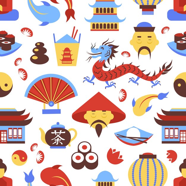 Китай путешествия китайских символов традиционной культуры бесшовные модели векторных иллюстраций