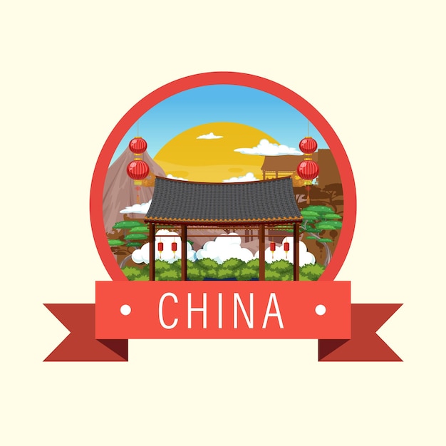 Free vector chinese architecture iconic house building logo