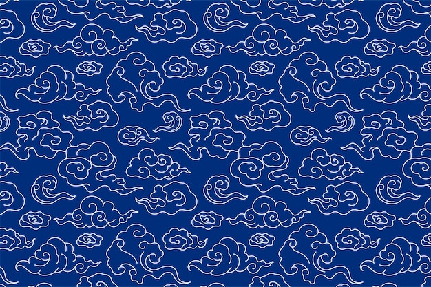 Chinese blue background, cloud pattern illustration vector Free Vector