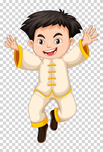 Бесплатное векторное изображение Китайский мальчик в белом традиционном костюме