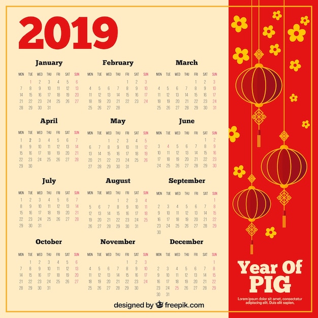 Free vector chinese calendar 2019