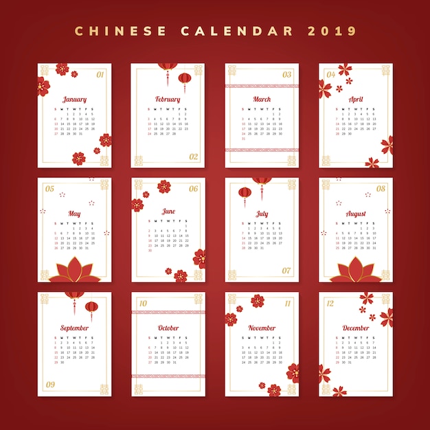 Free vector chinese calendar mockup