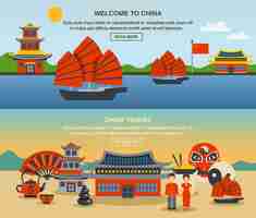 Free vector chinese culture travel horizontal banners set