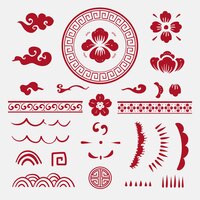 Chinese flowers red vector stickers collection