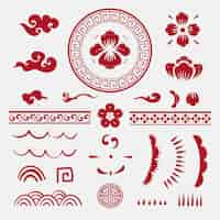 Free vector chinese flowers red vector stickers collection