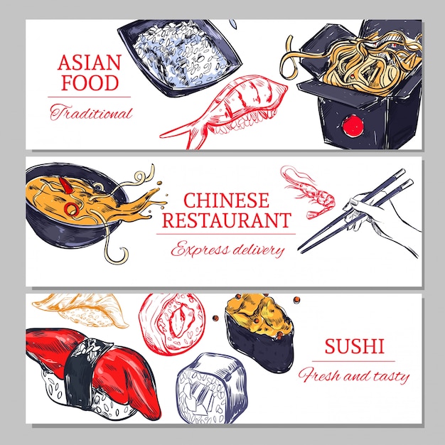Бесплатное векторное изображение Китайская еда горизонтальные баннеры