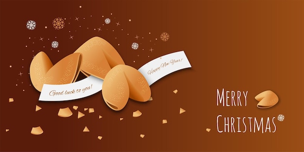 Chinese fortune cookies with wishes on paper. merry christmas.