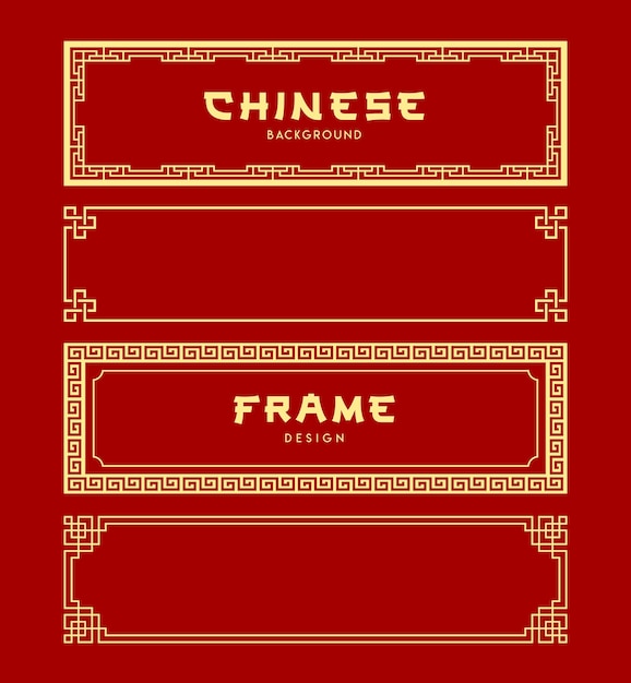 Chinese frame  banners collections on gold and red background, illustrations