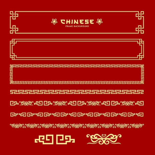 Chinese frame style collections on red background vector illustrations