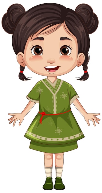 Chinese girl cartoon character in traditional outfit