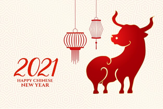 Chinese happy new year of ox with lanterns 2021