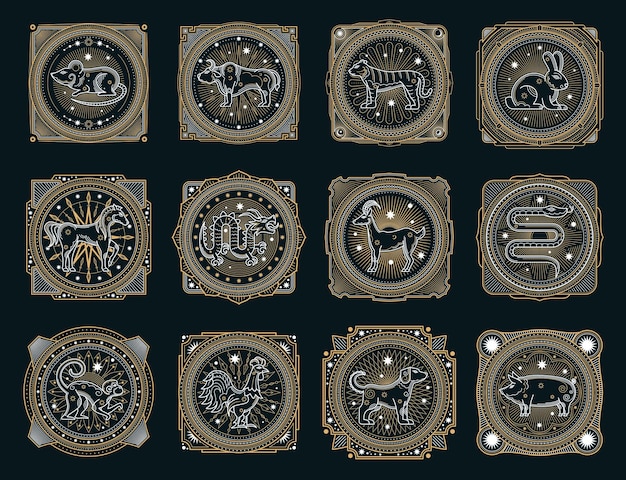 Chinese horoscope occult symbols, zodiac animals