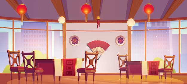 Chinese or japanese restaurant or cafe interior