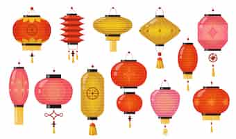Vettore gratuito set di lampade cinesi