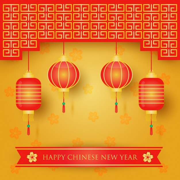 Chinese lanterns and happy new year message