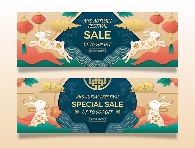 Free vector chinese mid-autumn festival celebration horizontal banner template