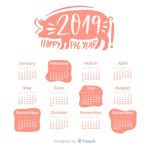 Бесплатное векторное изображение Китайский новый год 2019 календарь