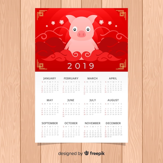 Free vector chinese new year 2019 calendar