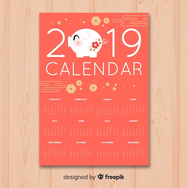 Бесплатное векторное изображение Китайский новый год 2019 календарь